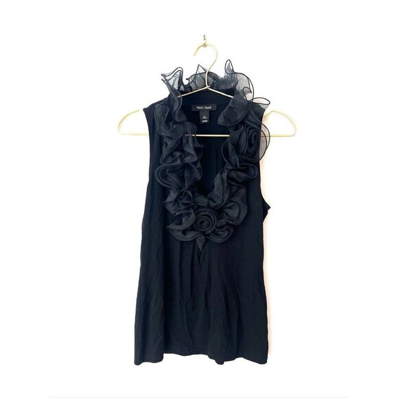 White House Black Market Tops - Black Ruffle Neck Sleeveless Blouse White House Black Market XS